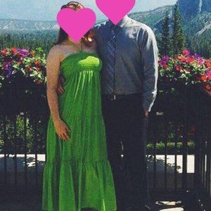 Vintage 1970s Green Maxi Dress with Matching Shawl